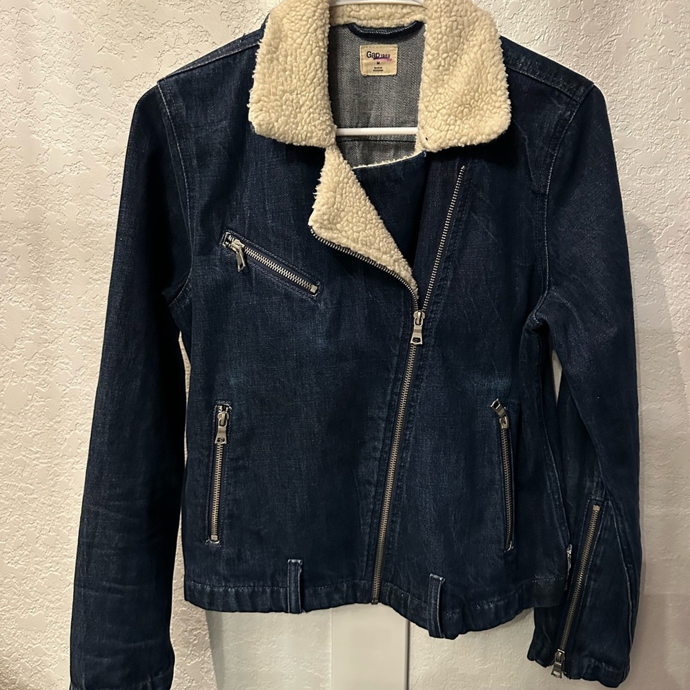 GAP Navy Denim Jacket with Sherpa Collar